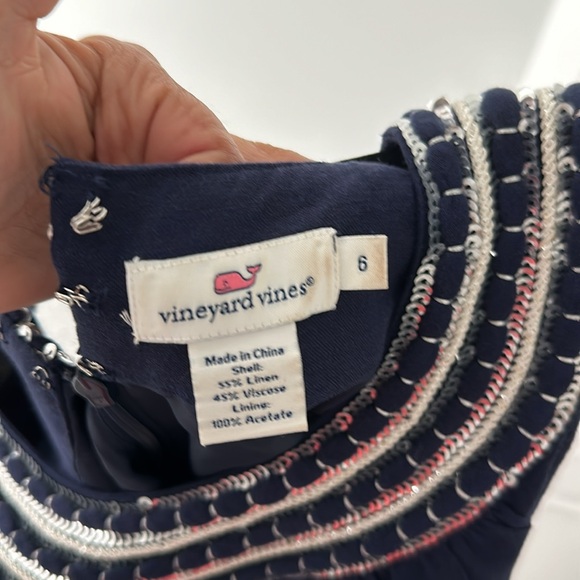 Vineyard vines navy sundress with silver sequins detailing around the neck. - Picture 3 of 3